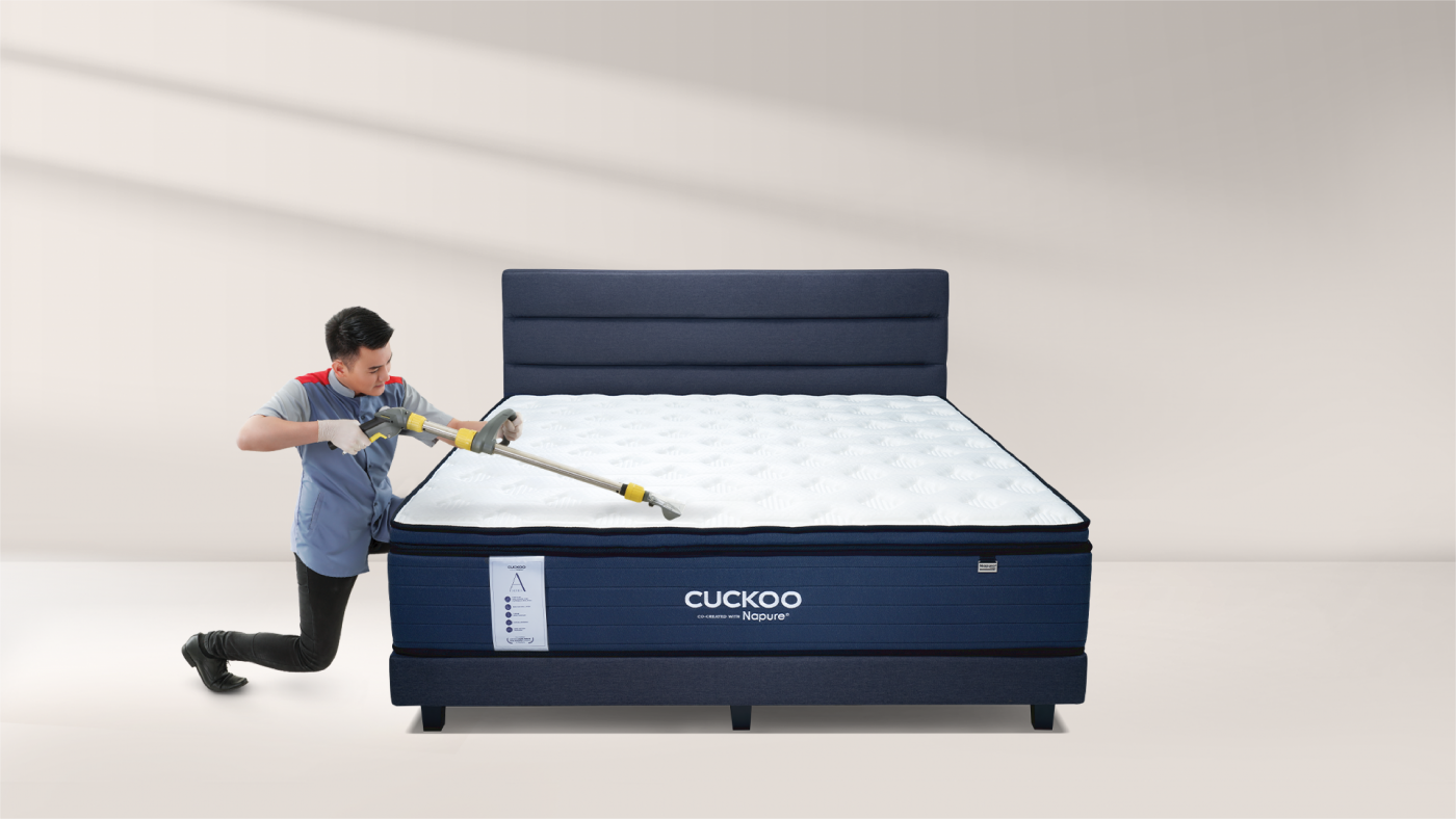 Professional CUCKOO team performing mattress deep cleaning services on CUCKOO A-Series Mattress